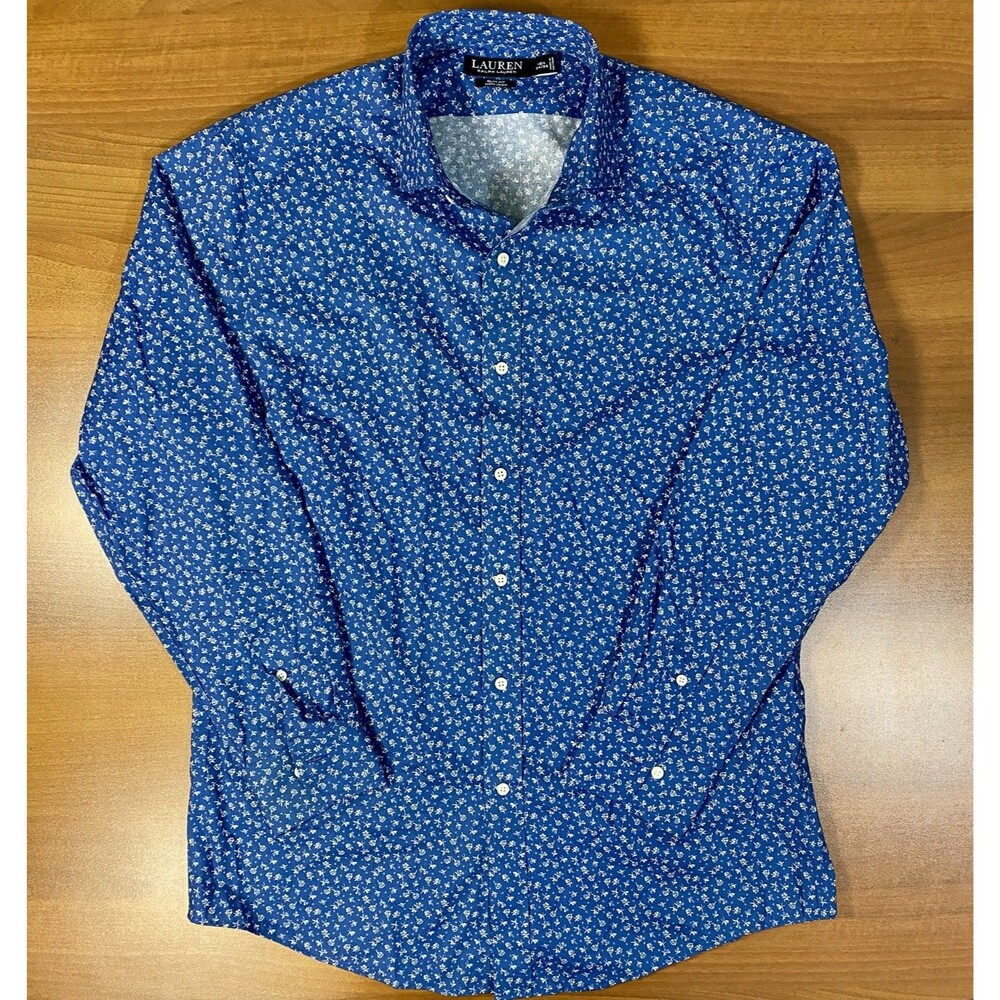 Lauren Ralph Lauren Shirt Men’s 16.5 Black Label Slim Fit Non Iron Floral Blue
